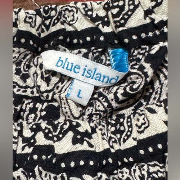 Blue Island Women L Black/White Basic Print Rayon Boho Peasant Cover Up Tunic - Picture 3 of 10